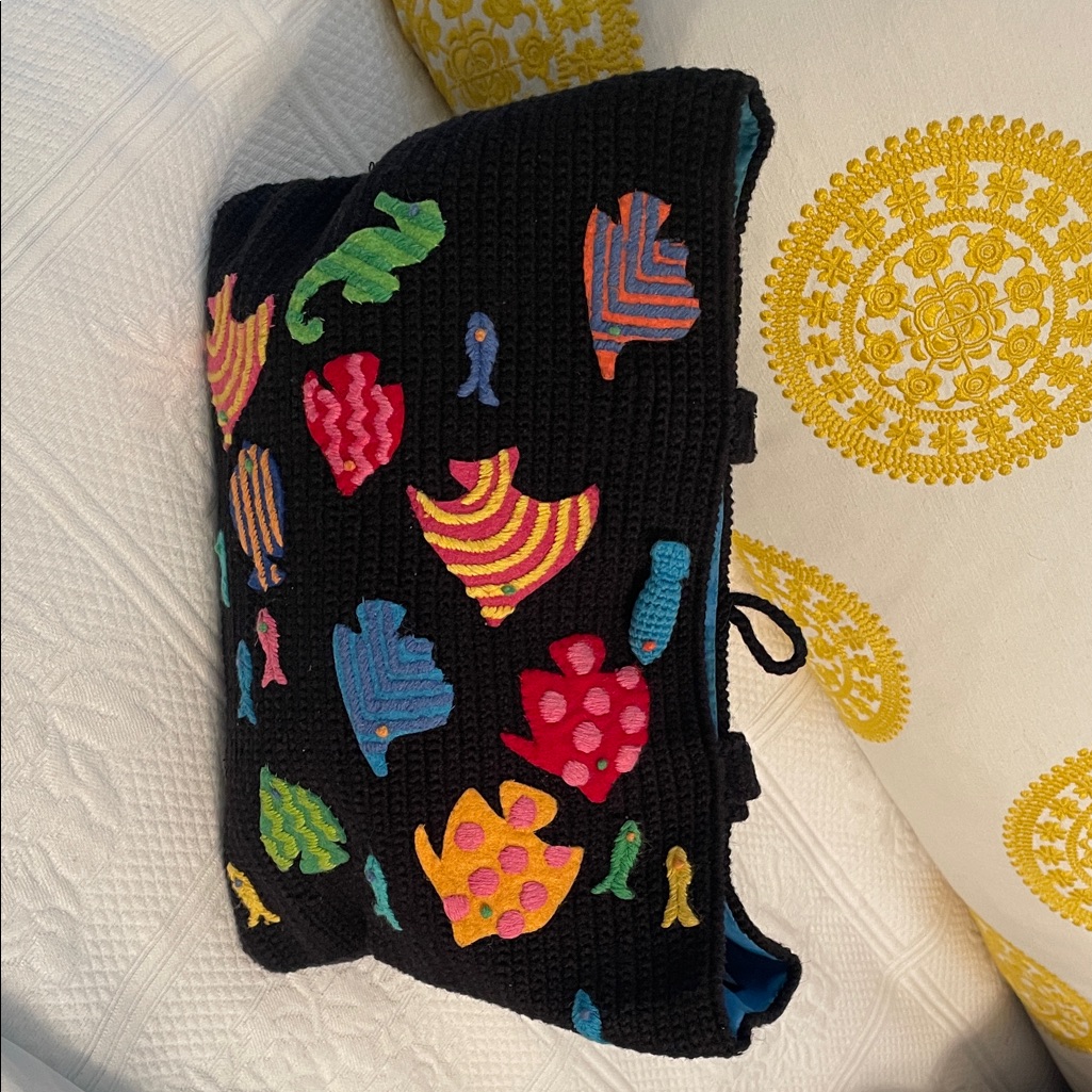 Michael Simon Black Multicolor Embroidered Bag